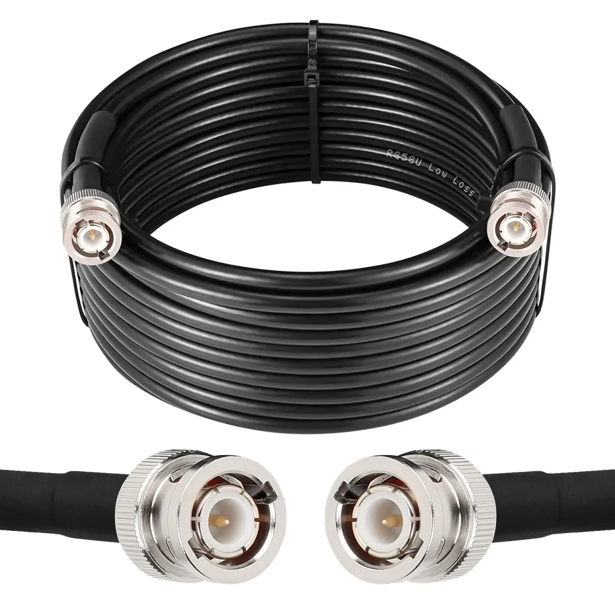MOOKEERF RG58 BNC Cable 25ft (7.62m) Male to Male Coaxial Cable | Low Loss 50 Ohm for RF Radios & Antennas - main product image