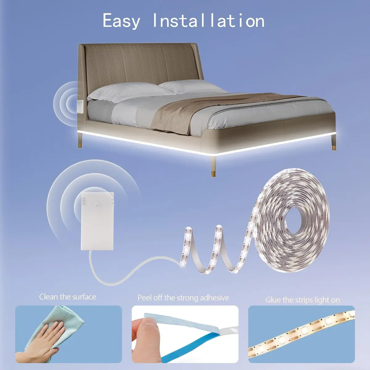 echosari STRING_LIGHT 9.8Ft 90 LED Motion Sensor Closet Strip Lights | Battery Operated for Stairs - view 7