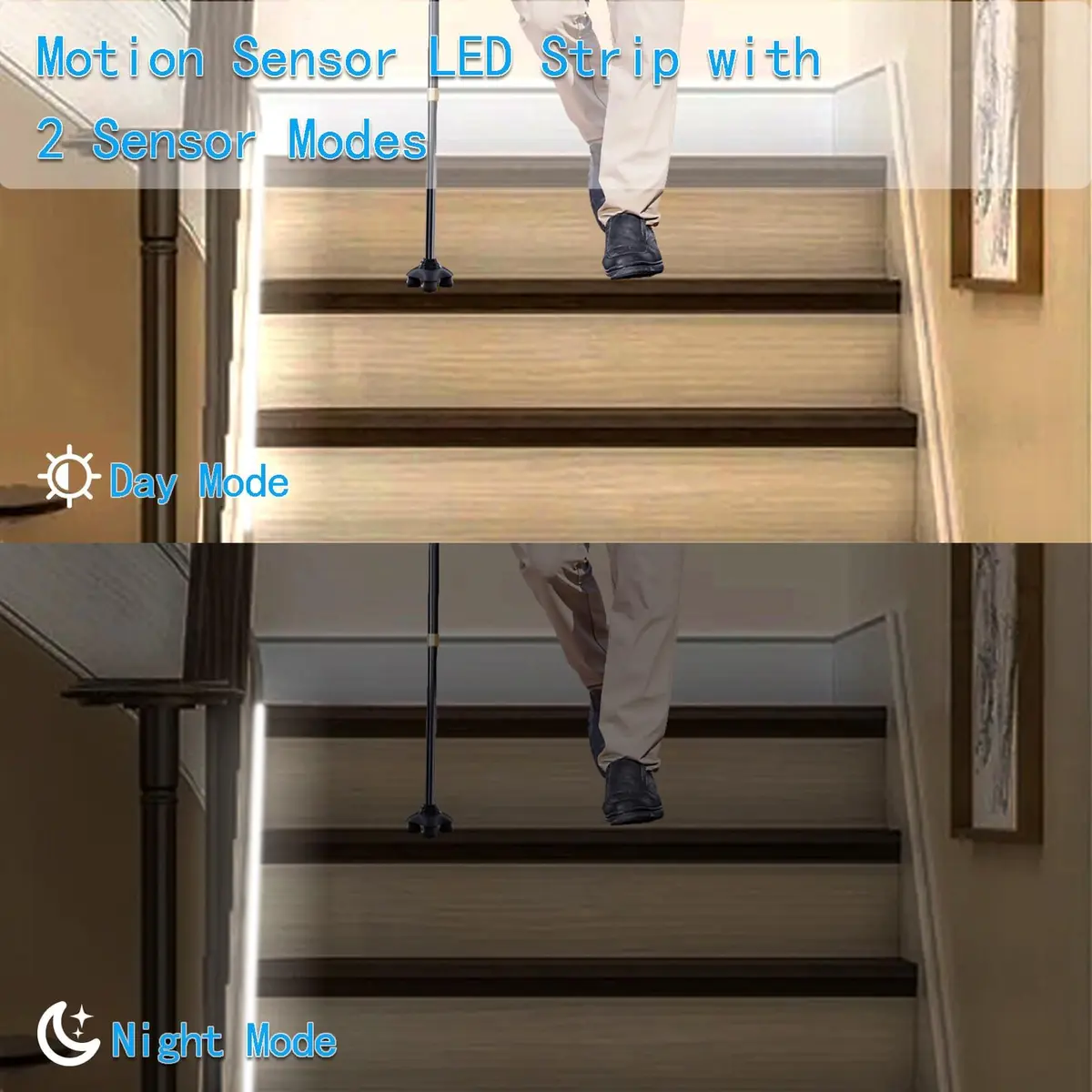 echosari STRING_LIGHT 9.8Ft 90 LED Motion Sensor Closet Strip Lights | Battery Operated for Stairs - view 3