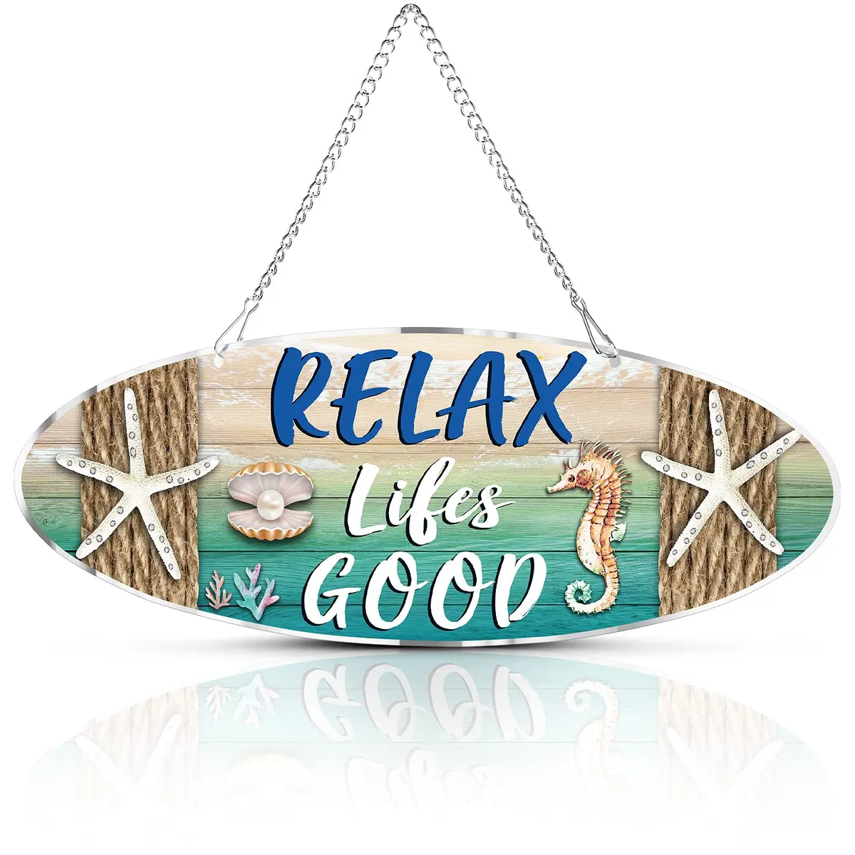 Hotop Metal Beach Wall Decor Sign Relax Lifes Good 30x10 cm (12x4 Inch) | Coastal Beach Theme for Home & Bathroom - main product image
