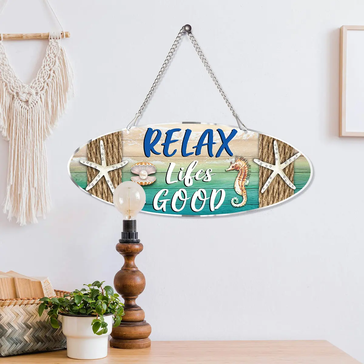 Hotop Metal Beach Wall Decor Sign Relax Lifes Good 30x10 cm (12x4 Inch) | Coastal Beach Theme for Home & Bathroom - view 6