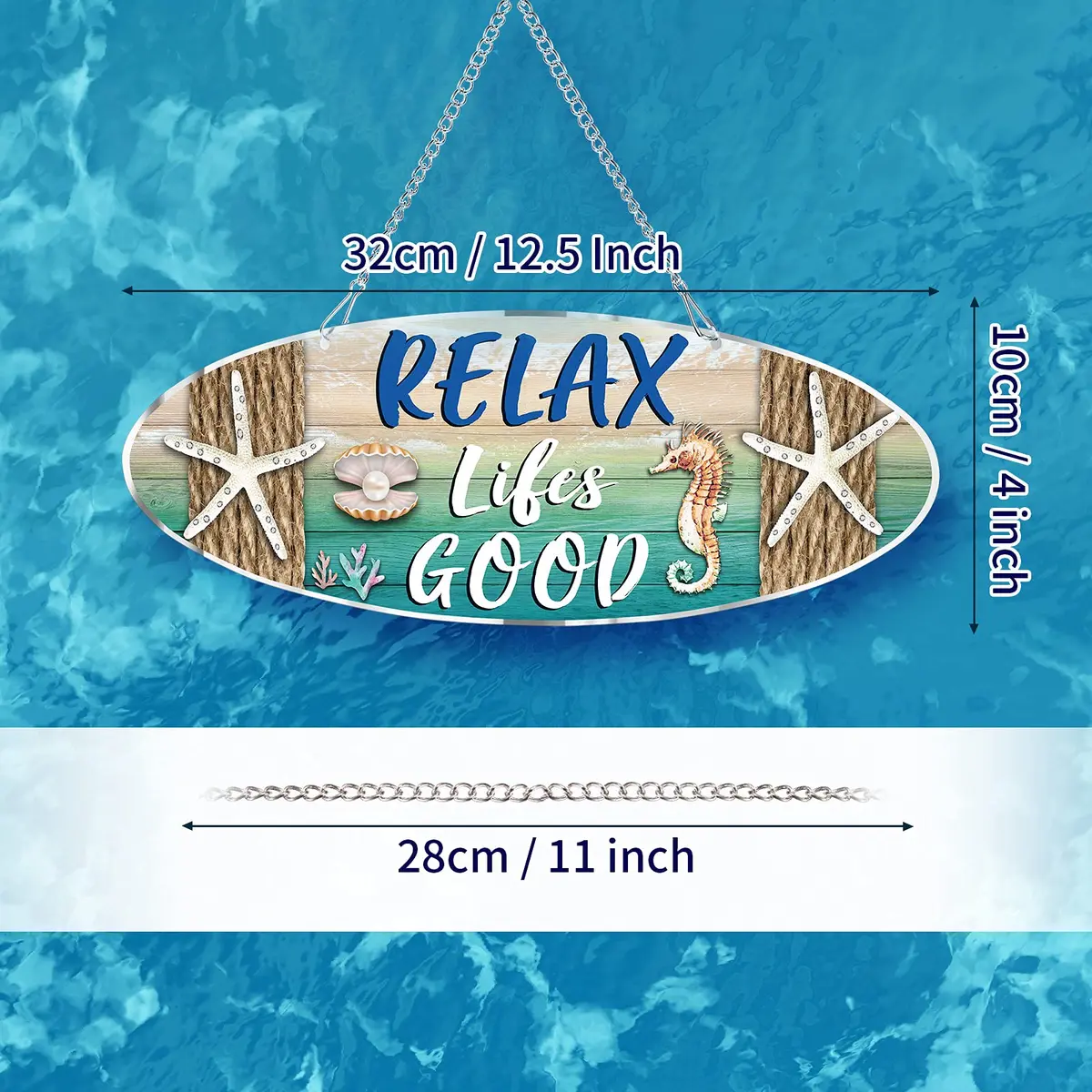 Hotop Metal Beach Wall Decor Sign Relax Lifes Good 30x10 cm (12x4 Inch) | Coastal Beach Theme for Home & Bathroom - view 2