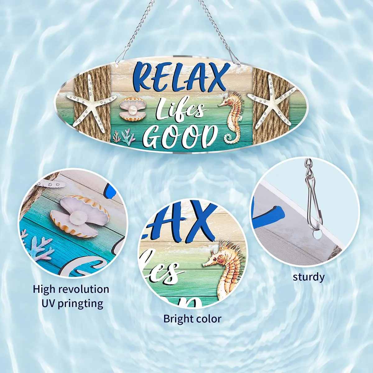 Hotop Metal Beach Wall Decor Sign Relax Lifes Good 30x10 cm (12x4 Inch) | Coastal Beach Theme for Home & Bathroom - view 3