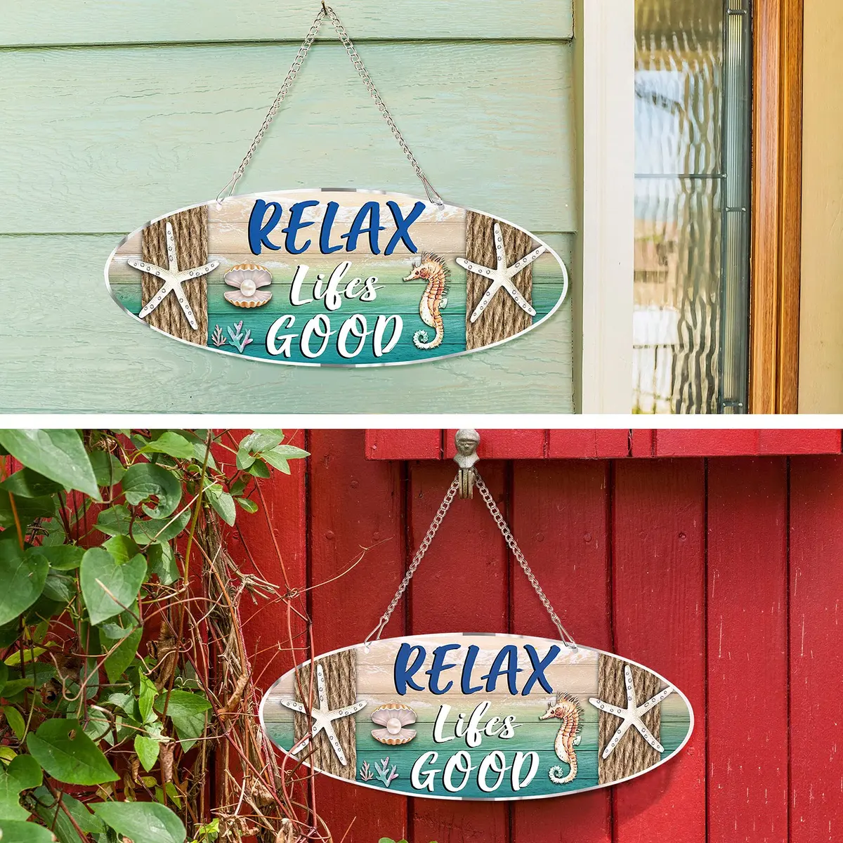 Hotop Metal Beach Wall Decor Sign Relax Lifes Good 30x10 cm (12x4 Inch) | Coastal Beach Theme for Home & Bathroom - view 4