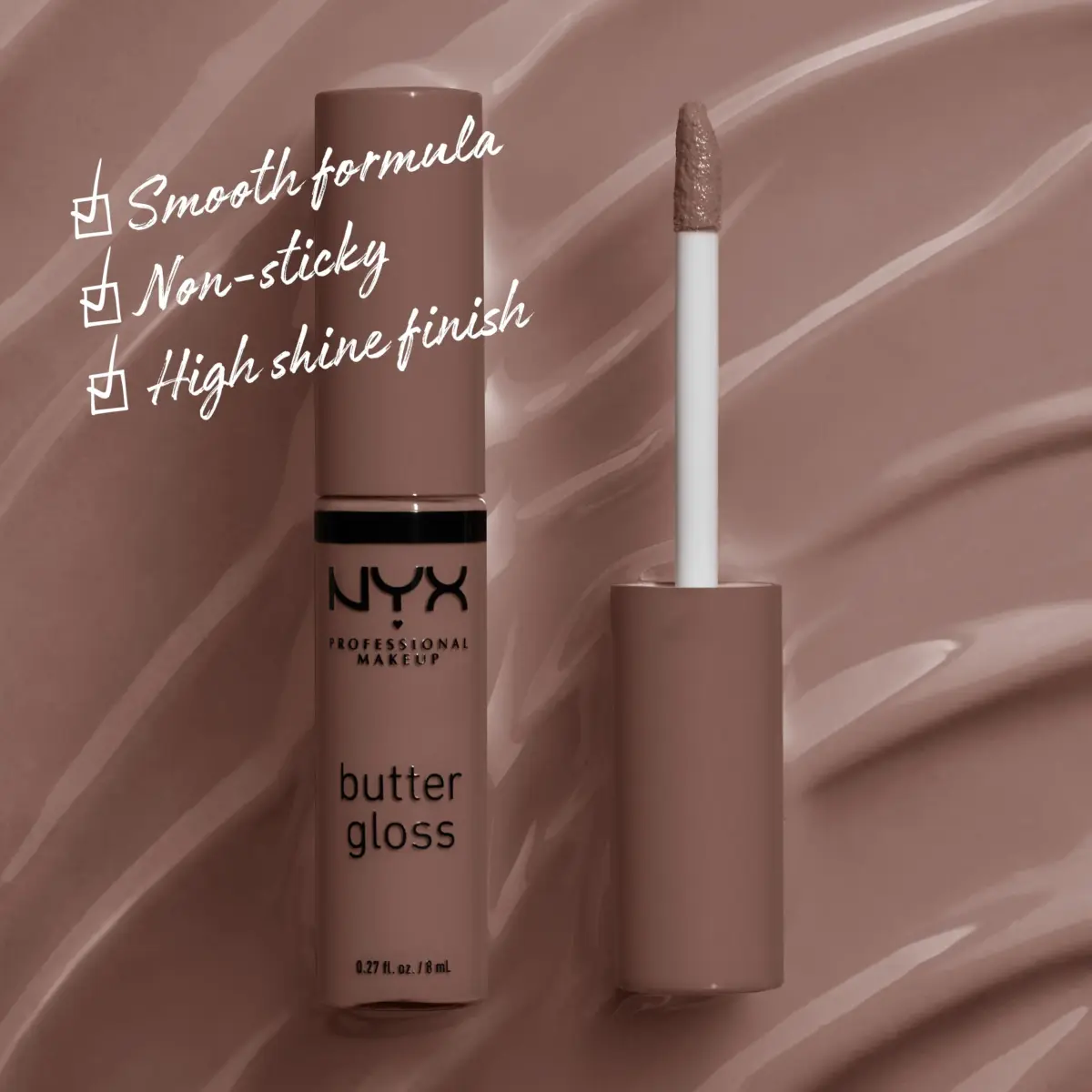 NYX PROFESSIONAL MAKEUP Butter Gloss Brown Sugar Lip Gloss, Cinnamon Roll (Grey Brown) 8ml (0.27 Fl Oz) - view 2