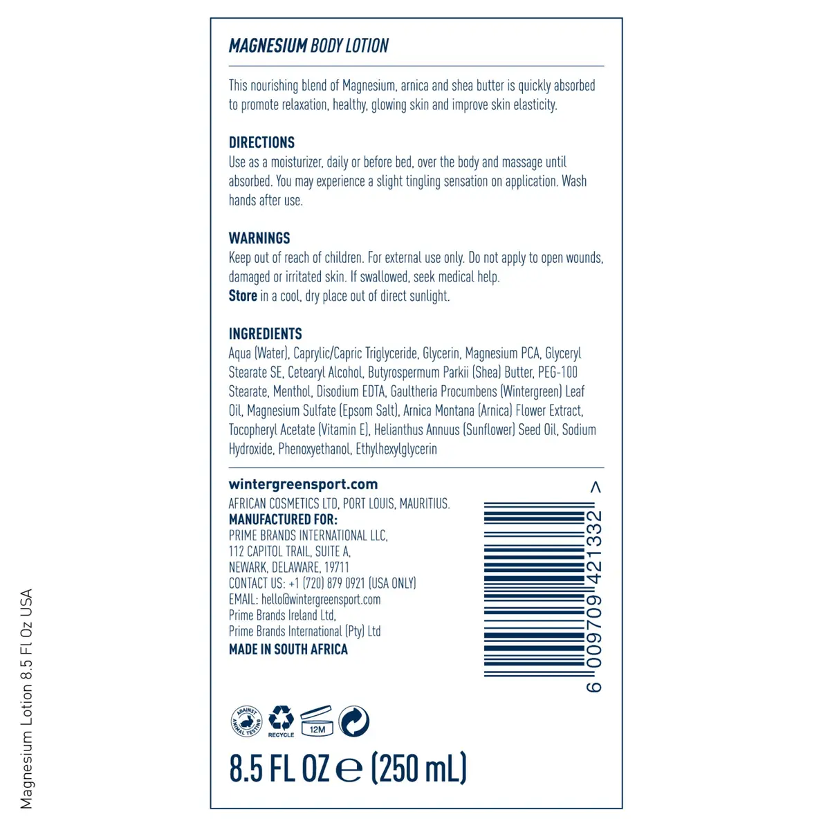 Wintergreen Magnesium Body Lotion 8.5 oz | Shea Butter for Muscle Cramps & Hydration - view 2