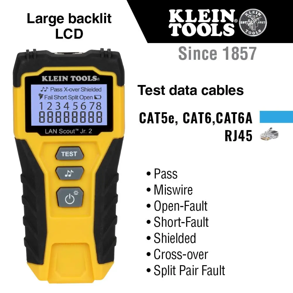 Klein Tools LAN Scout Jr Cable Tester Ethernet Cable Tester Kit | Versatile, Compact & Professional-Grade Testing (70-120 chars) - view 2