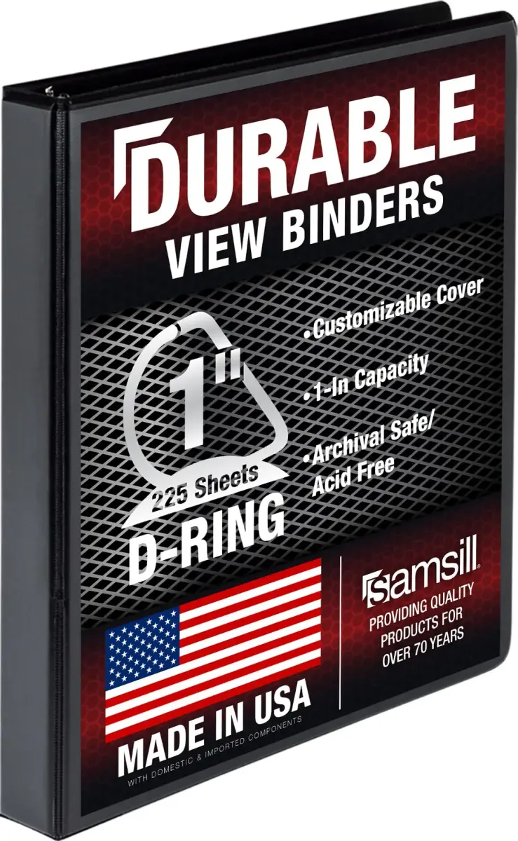 Samsill Durable 2.5cm (1 Inch) 3 Ring Binder, D Ring Binder, Black (1 Pack) | Recycled Chipboard Construction - main product image