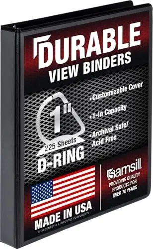 Samsill Durable 2.5cm (1 Inch) 3 Ring Binder, D Ring Binder, Black (1 Pack) | Recycled Chipboard Construction - view 3