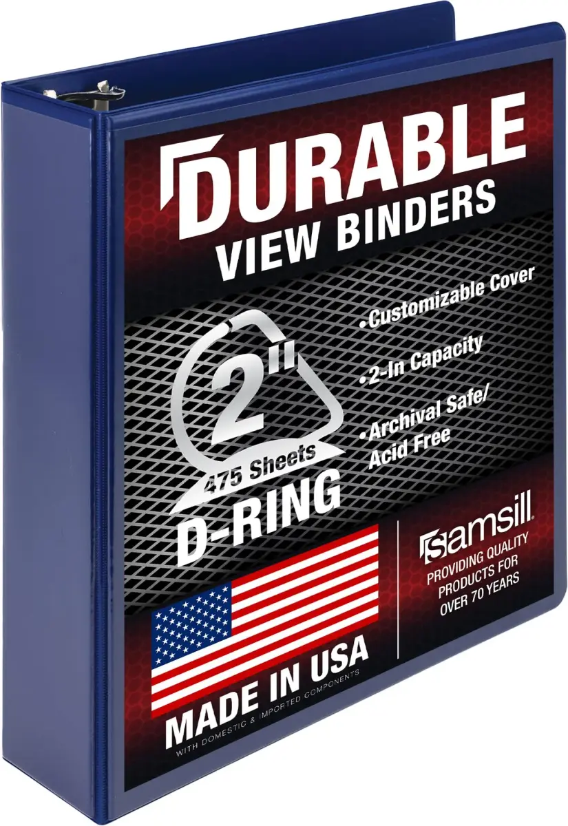 Samsill Durable 2 Inch 3 Ring Binder, D Ring Binder, 100% Recycled Chipboard, Blue | Holds 480 Pages - main product image