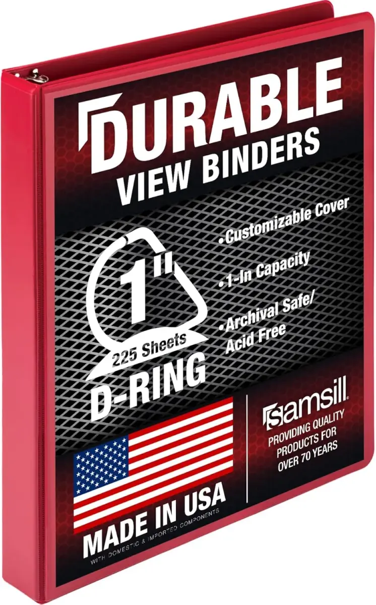 Samsill Durable 2.5cm (1 Inch) D Ring Binder, Red, 1-Pack | Springback Binder for Students & Office - main product image