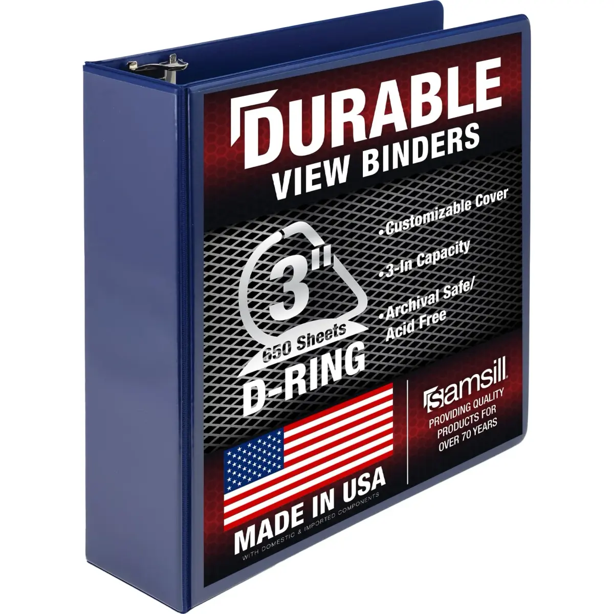 Samsill Durable 3 inch D-Ring Binder, Blue | Holds 600 Sheets, 100% Recycled Chipboard - main product image