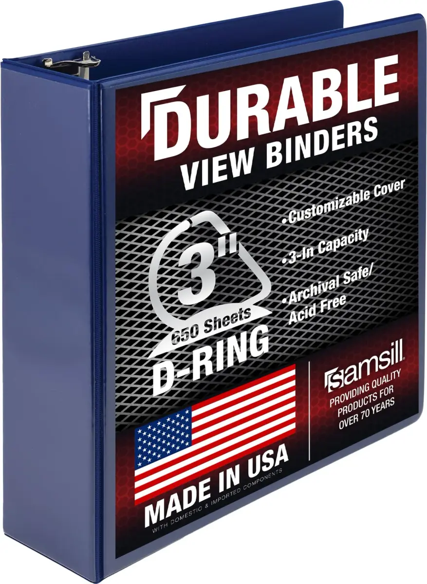 Samsill Durable 3 inch D-Ring Binder, Blue | Holds 600 Sheets, 100% Recycled Chipboard - main product image