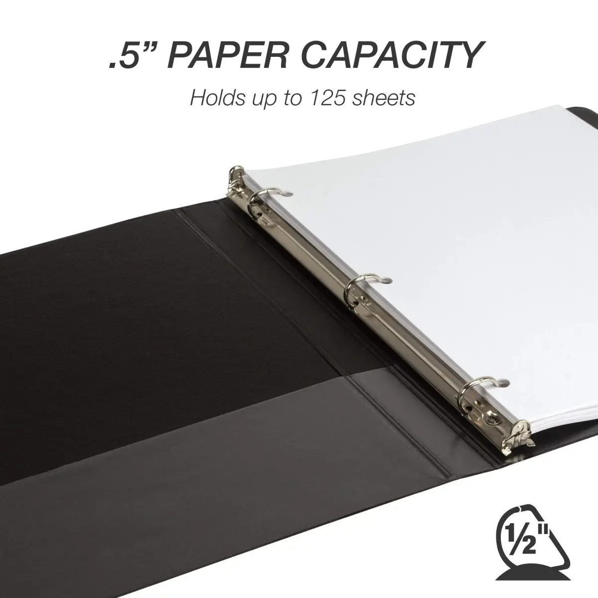 Samsill 1.3cm (0.5 Inch) D-Ring Binder, Black, 100% Recycled Chipboard | Holds 125 Sheets - view 3