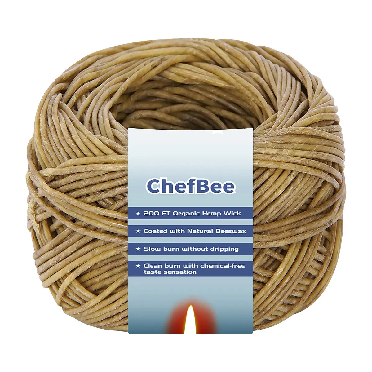 CHEFBEE Organic Hemp Wick with Natural Beeswax Coating 200ft (60.96m) | Slow Burn, Less Ash - main product image