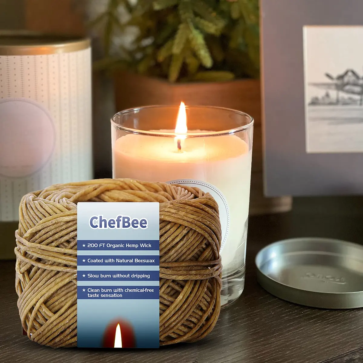 CHEFBEE Organic Hemp Wick with Natural Beeswax Coating 200ft (60.96m) | Slow Burn, Less Ash - view 7