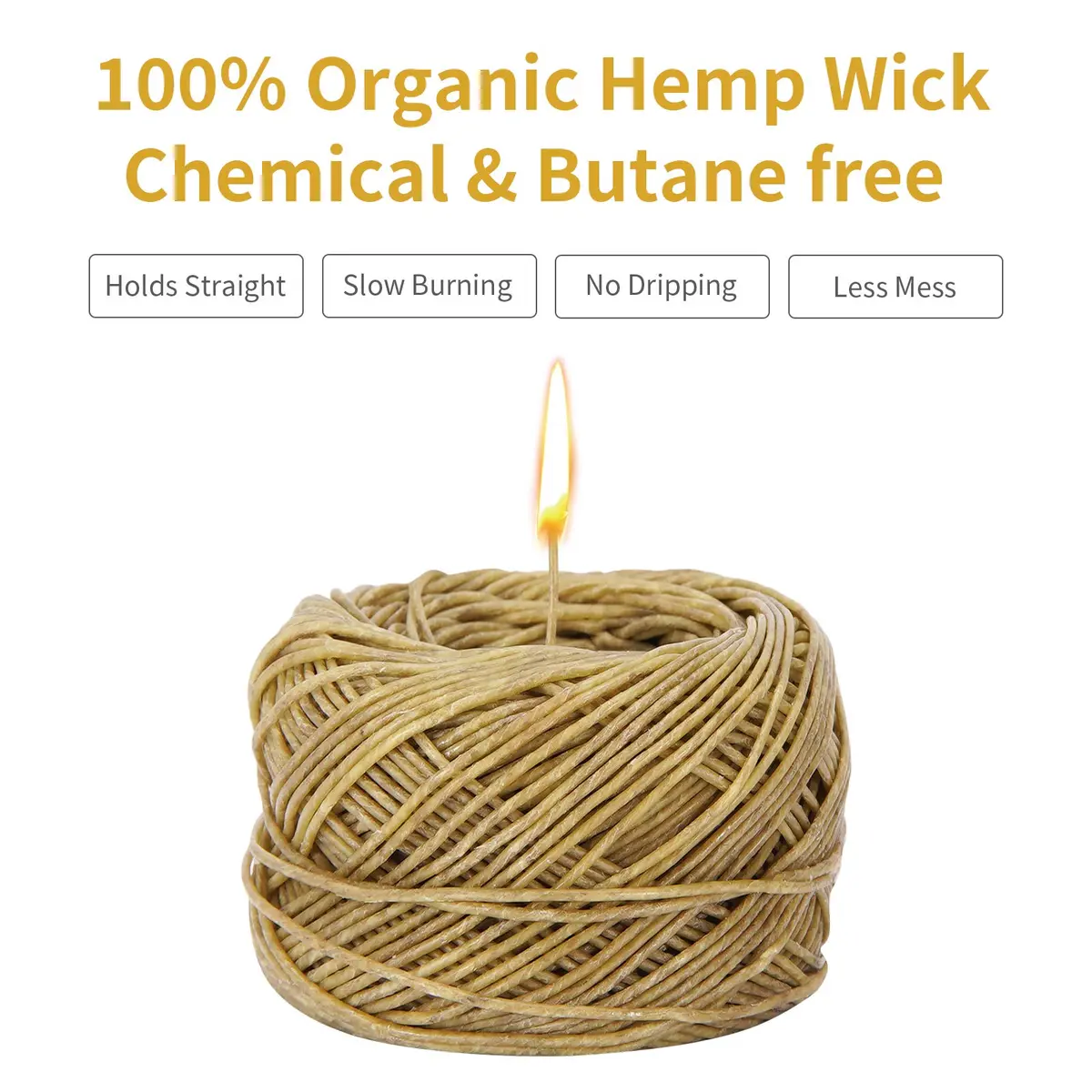 CHEFBEE Organic Hemp Wick with Natural Beeswax Coating 200ft (60.96m) | Slow Burn, Less Ash - view 3