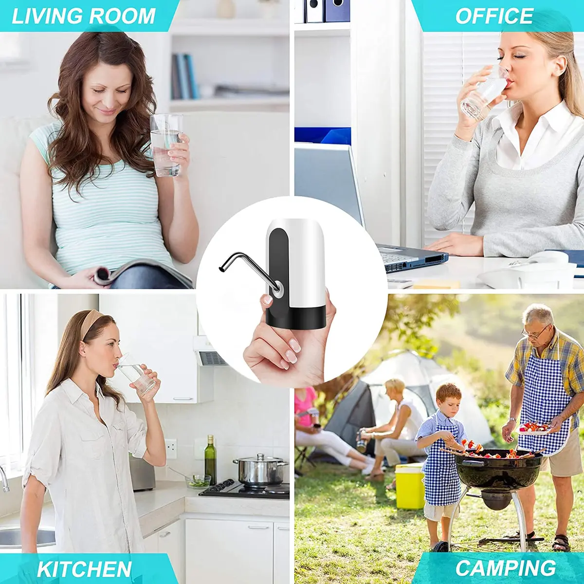 Vshinic Smart USB Rechargeable Water Jug Pump Dispenser White | Automatic Drinking Water Pump for Universal 5 Gallon Bottles - view 3