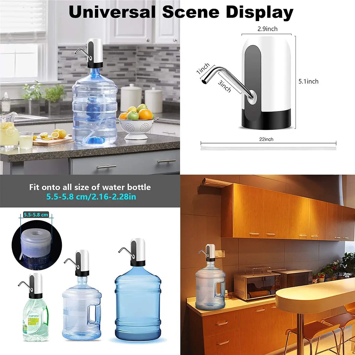 Vshinic Smart USB Rechargeable Water Jug Pump Dispenser White | Automatic Drinking Water Pump for Universal 5 Gallon Bottles - view 4