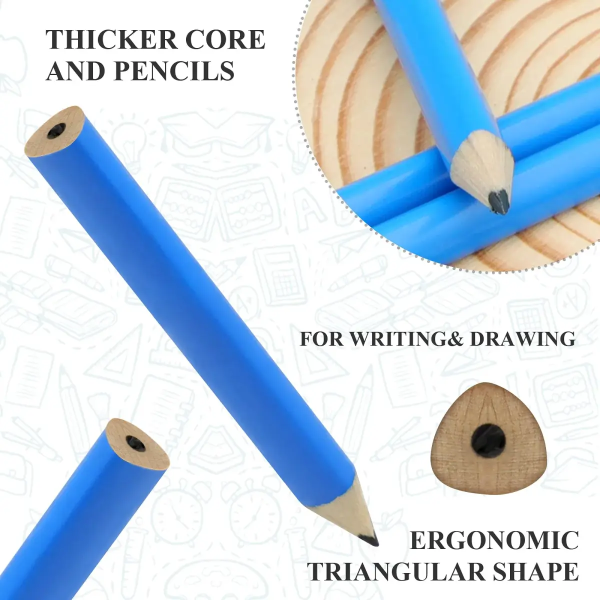 AUTEMOJO Short Triangular Fat Pencils 3.5 Inch (Pack of 7, Blue) | Ideal for Preschoolers & Toddlers - view 3