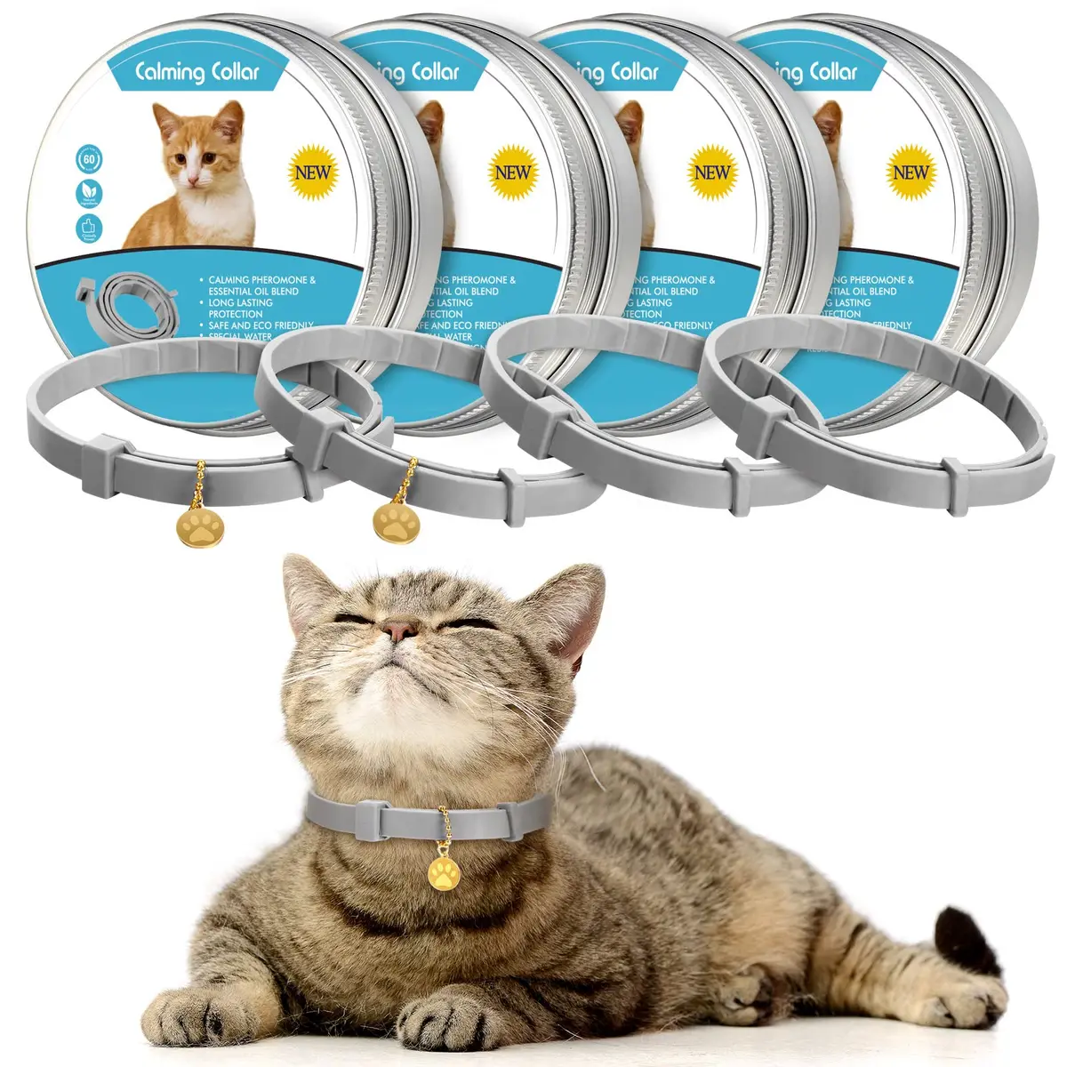 Weewooday 4 Pcs Cat Calming Collar 38 cm (15 Inches) | Pheromones for Stress & Anxiety Relief - main product image