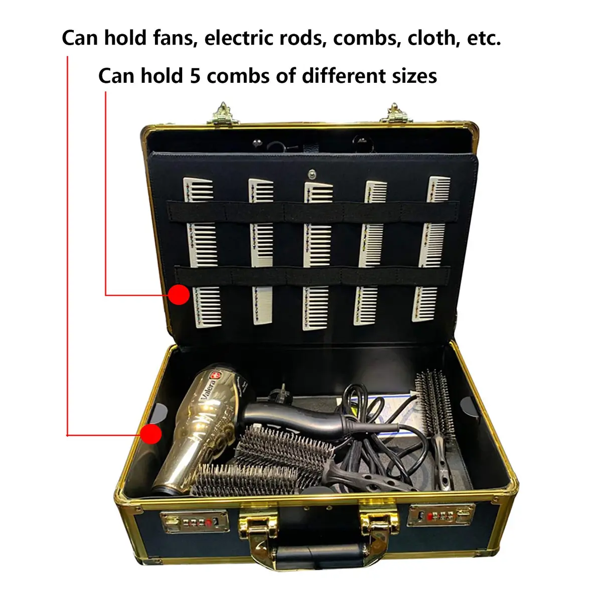CNCEST Barber Carrying Case Large Aluminum Salon Tool Kit Storage, Portable Travel Hairdresser Organizer (Gold) - view 2