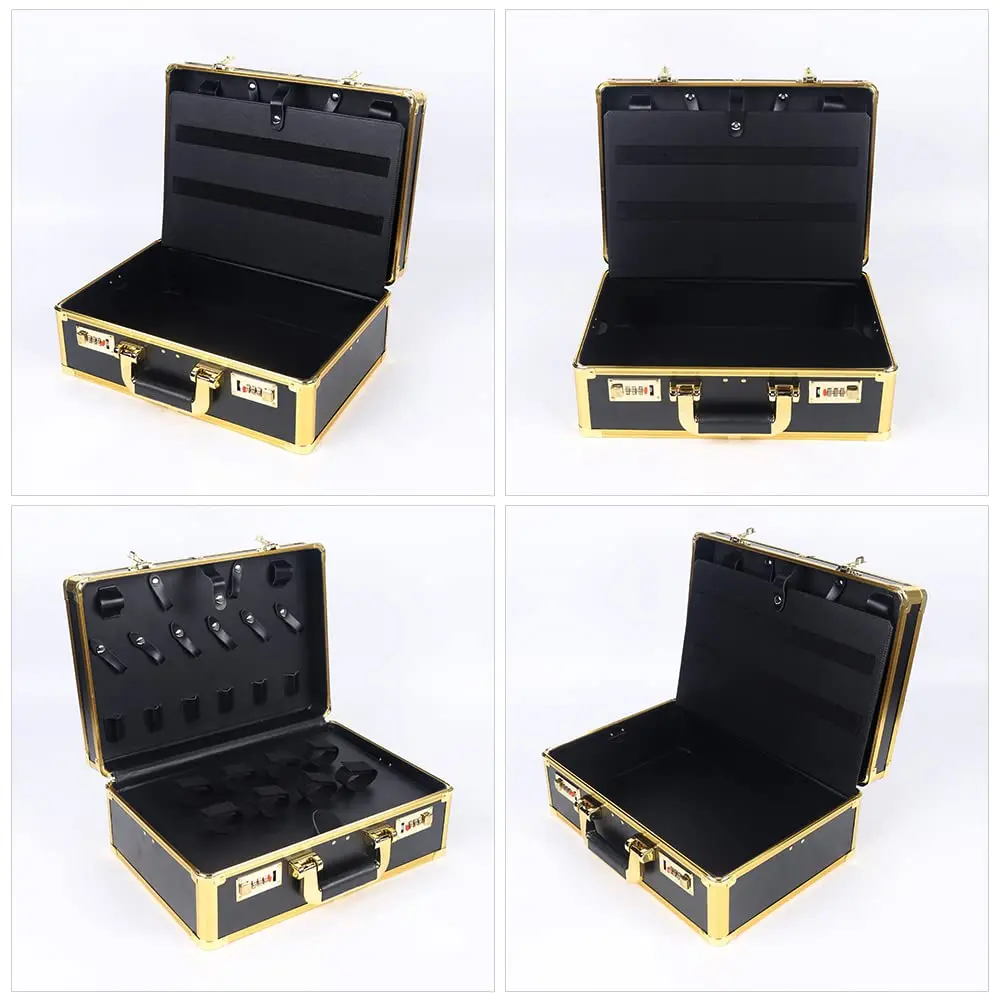 CNCEST Barber Carrying Case Large Aluminum Salon Tool Kit Storage, Portable Travel Hairdresser Organizer (Gold) - view 4