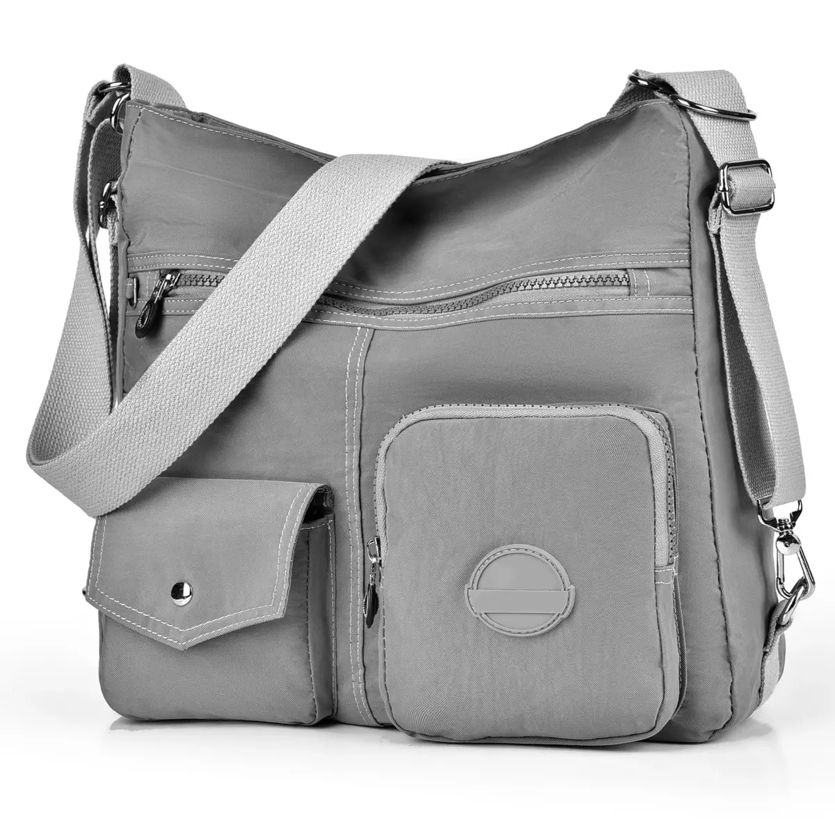 Dora & Liz Hobo Purse for Women, Nylon Crossbody Shoulder Handbag Convertible Backpack, Grey (33.6cm x 9.7cm x 26.5cm) - main product image