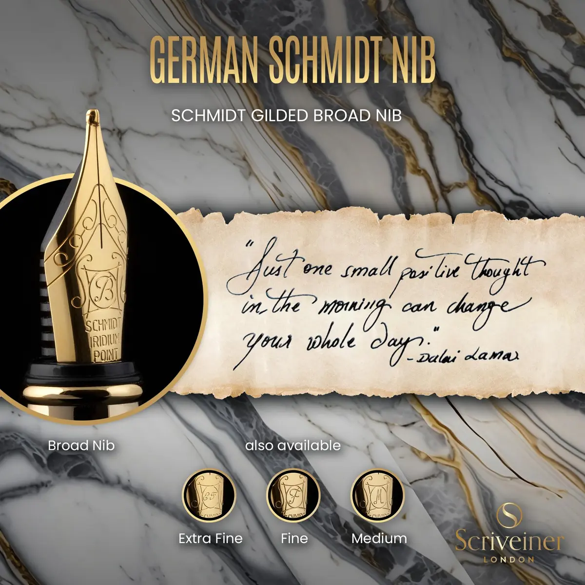 Scriveiner Fountain Pen Silver Chrome Gold Finish Broad Nib | Luxury Executive Office Pen - view 5