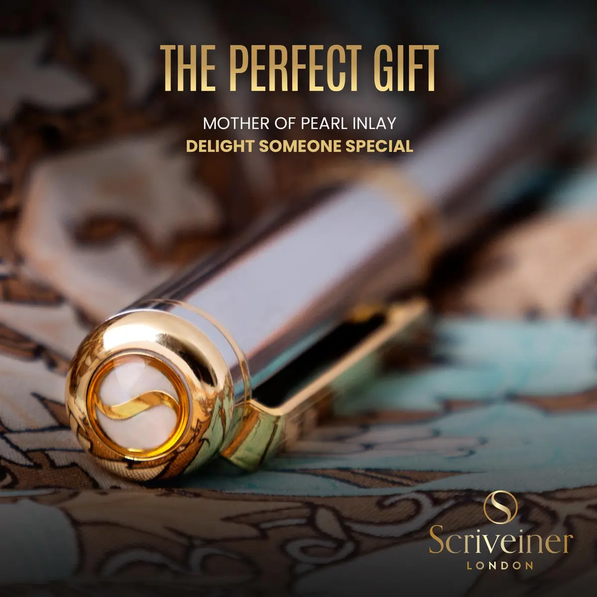 Scriveiner Fountain Pen Silver Chrome Gold Finish Broad Nib | Luxury Executive Office Pen - view 8