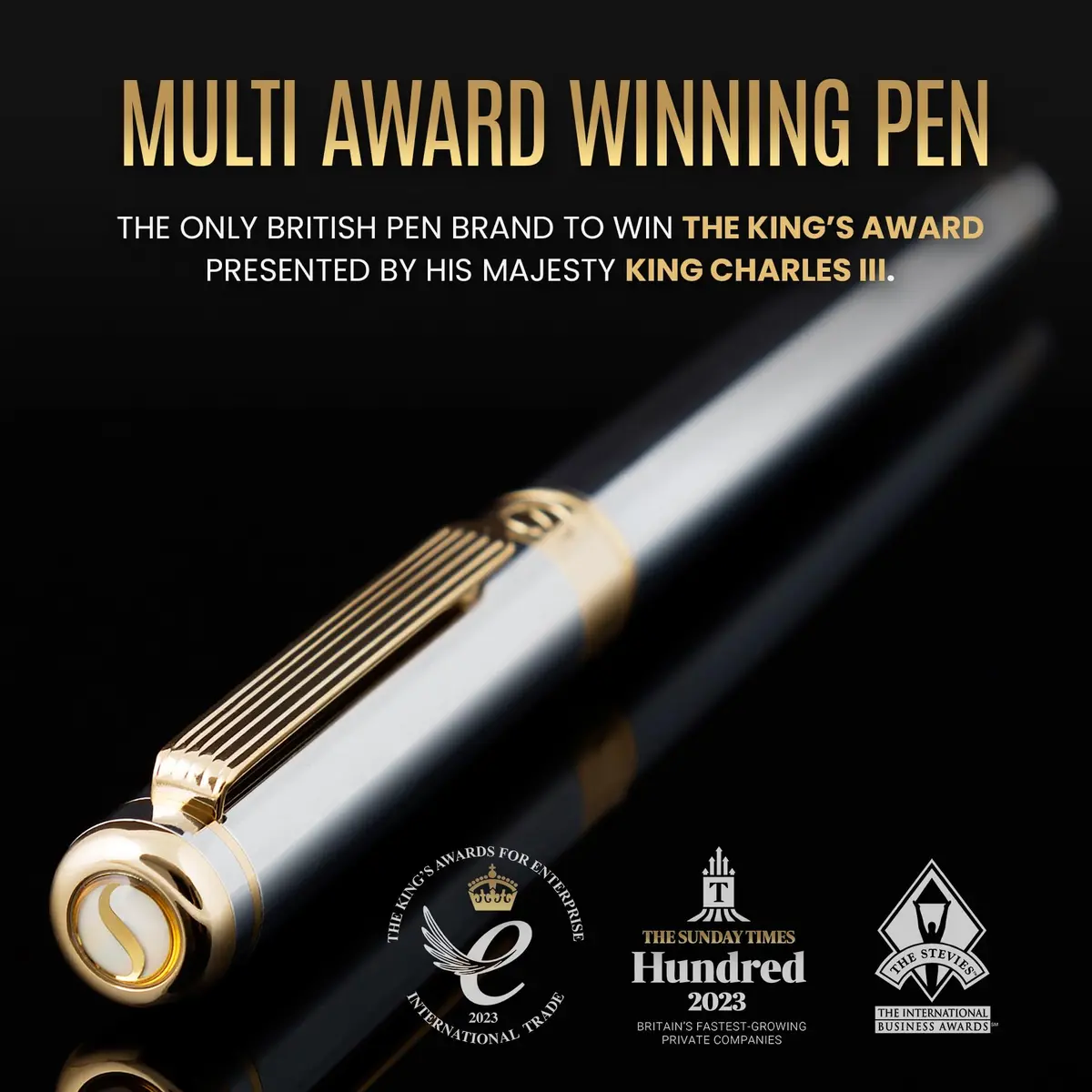 Scriveiner Fountain Pen Silver Chrome Gold Finish Broad Nib | Luxury Executive Office Pen - view 2