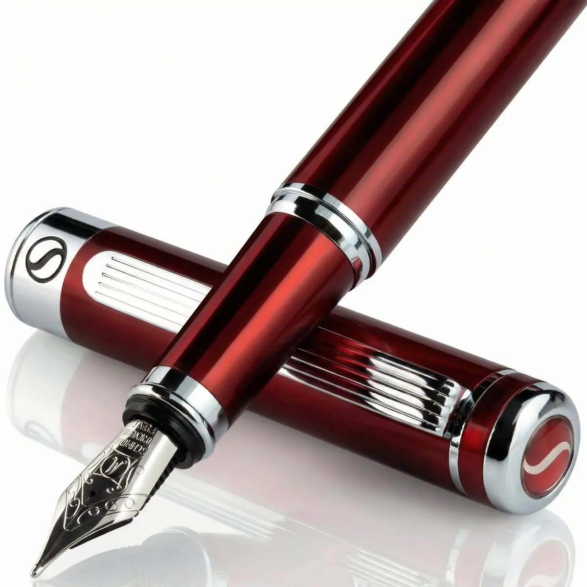 Scriveiner Deep Crimson Red Fountain Pen with Chrome Finish, Schmidt Nib (Medium) | Luxury Writing Instrument - main product image