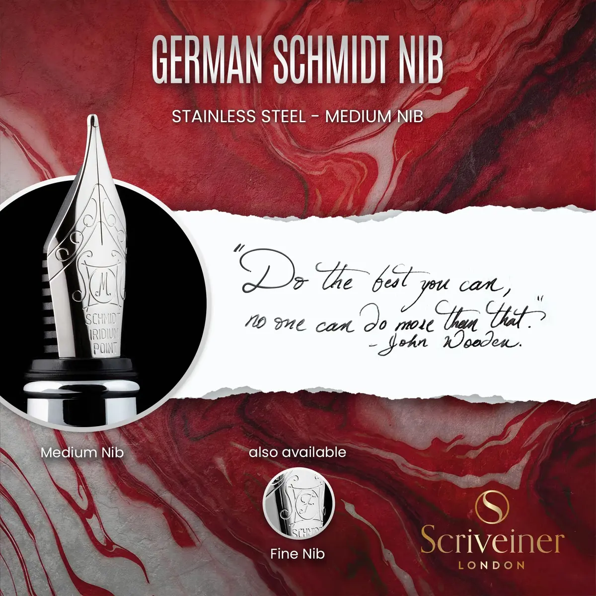 Scriveiner Deep Crimson Red Fountain Pen with Chrome Finish, Schmidt Nib (Medium) | Luxury Writing Instrument - view 5