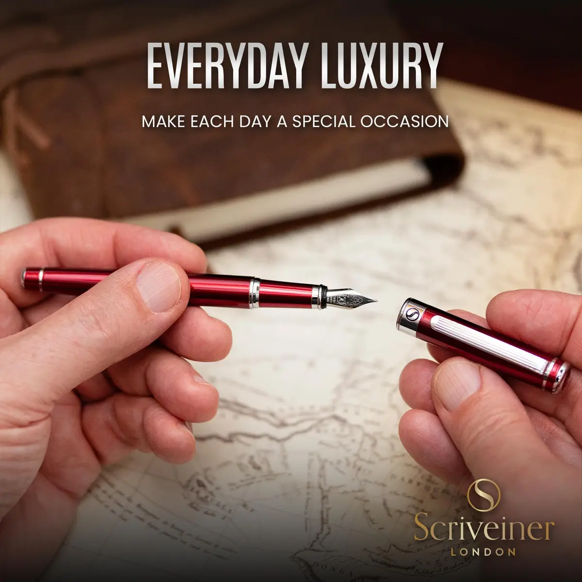 Scriveiner Deep Crimson Red Fountain Pen with Chrome Finish, Schmidt Nib (Medium) | Luxury Writing Instrument - view 7