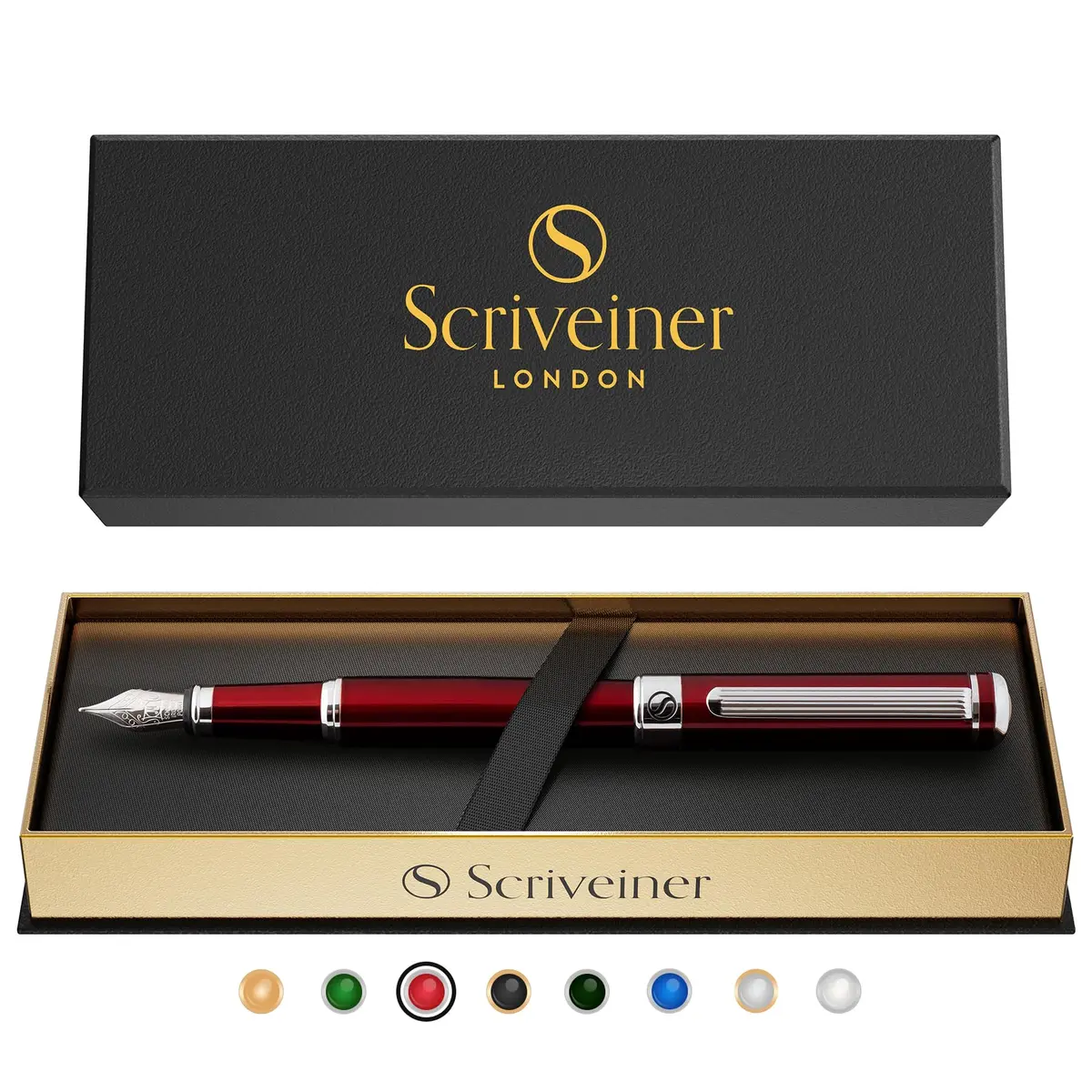 Scriveiner Deep Crimson Red Fountain Pen with Chrome Finish, Schmidt Nib (Medium) | Luxury Writing Instrument - view 9