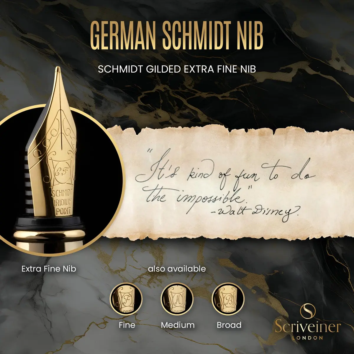 Scriveiner Fountain Pen - Black Lacquer, Gold Finish, Extra Fine Schmidt Nib, Converter, Gift Set (1 Count, UK Design) - view 5