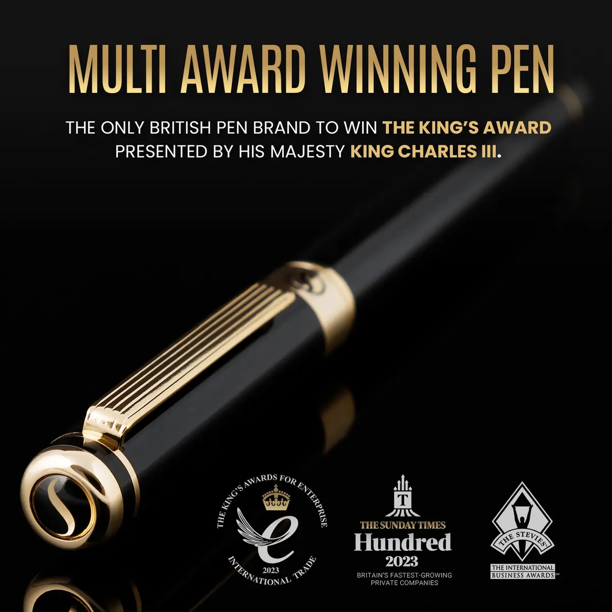 Scriveiner Fountain Pen - Black Lacquer, Gold Finish, Extra Fine Schmidt Nib, Converter, Gift Set (1 Count, UK Design) - view 2
