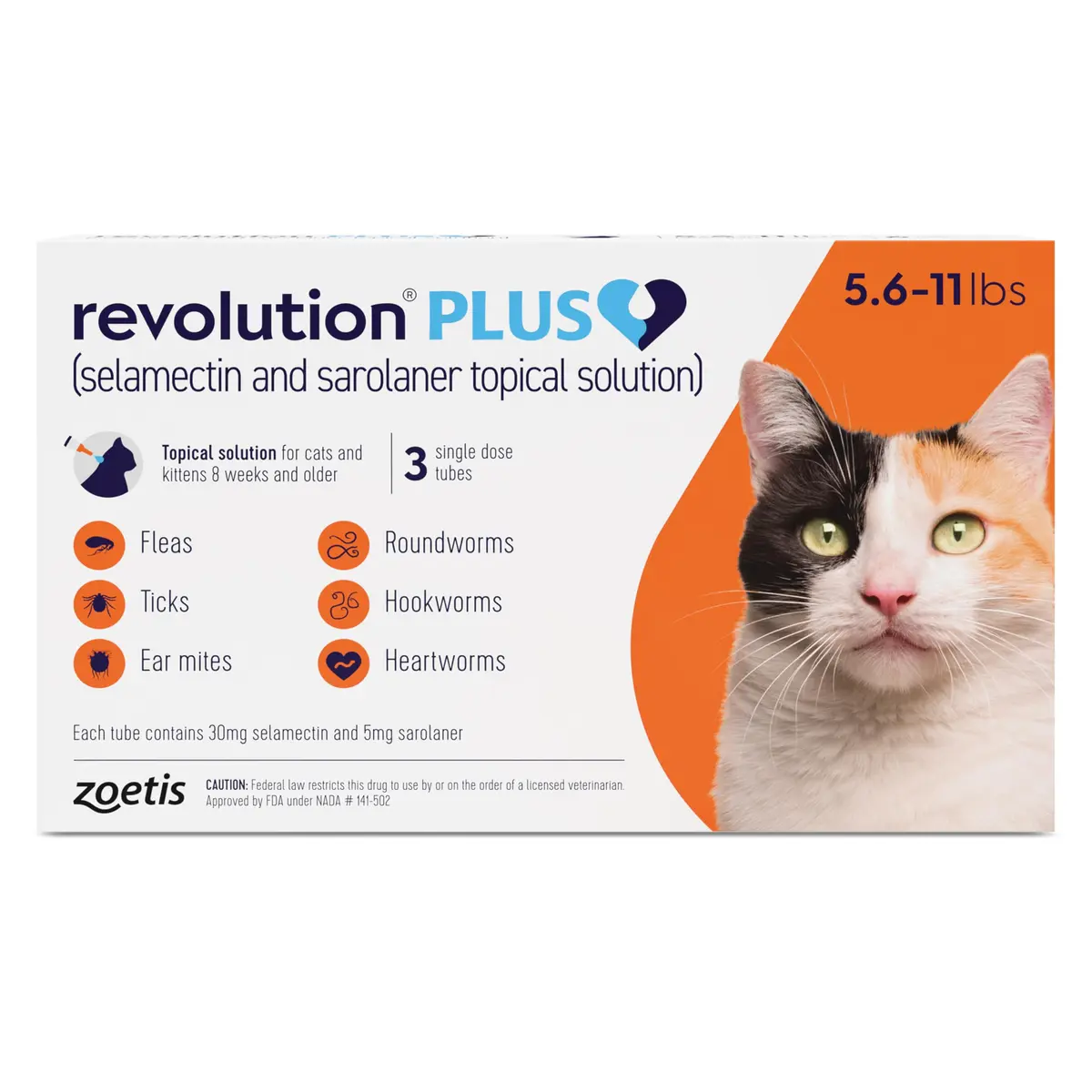 Revolution Plus Topical Solution for Cats 5.6-11 lbs | 7-in-One Parasite Protection - main product image