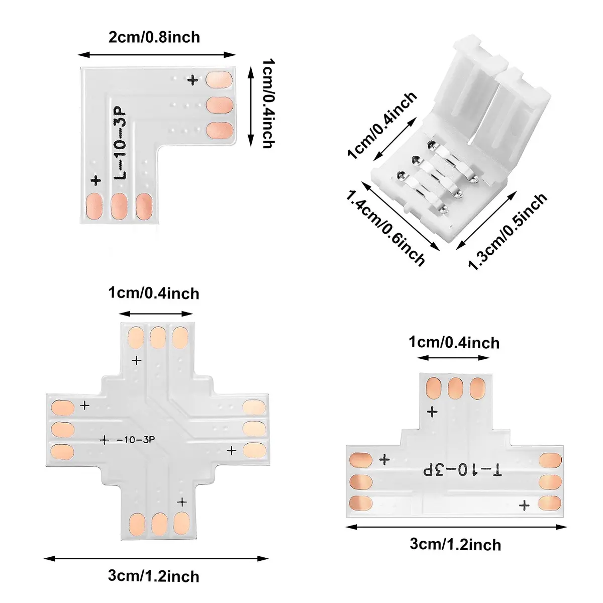 Honoson 48 Pcs 3 Pin Connectors Compatible with Ws2811 Ws2812b Sk6812 | No Soldering LED Strip Connectors, 10mm Interface - view 2