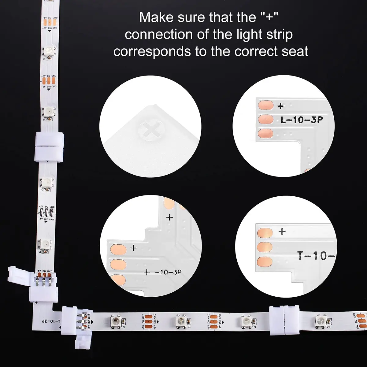 Honoson 48 Pcs 3 Pin Connectors Compatible with Ws2811 Ws2812b Sk6812 | No Soldering LED Strip Connectors, 10mm Interface - view 3