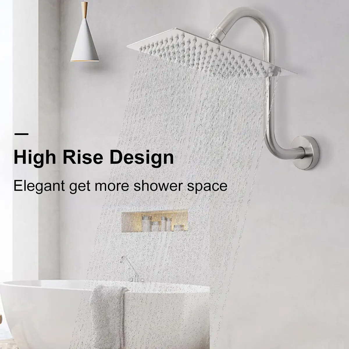 NearMoon S Shaped Shower Head Riser Arm, 10 Inch, Brushed Nickel | Elegant S Design for Spacious Shower - view 8