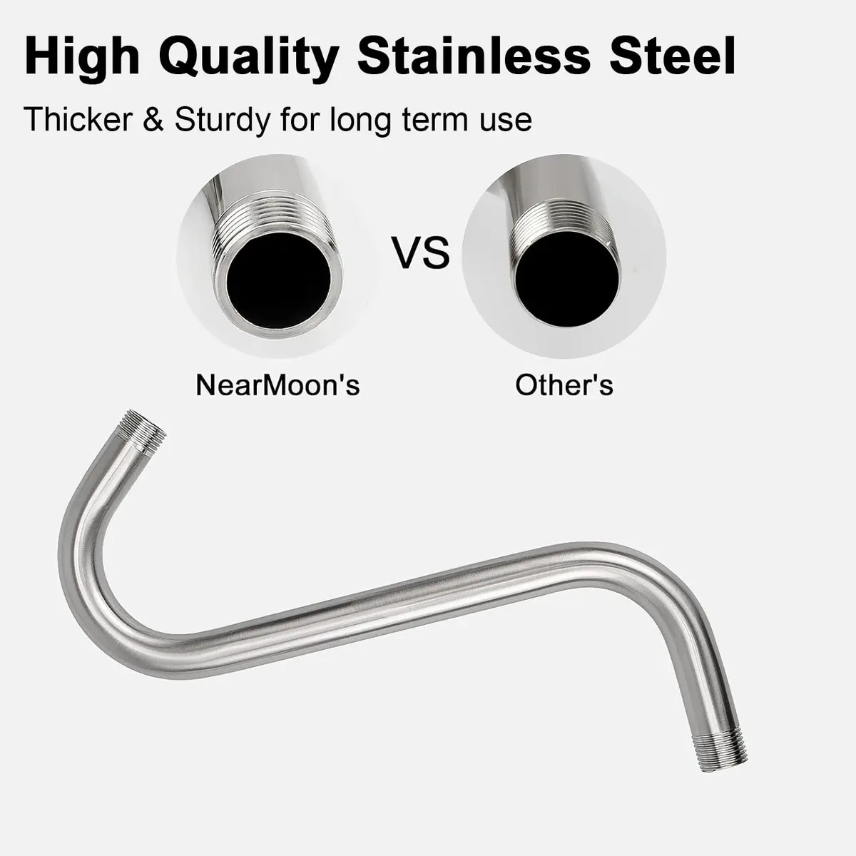 NearMoon S Shaped Shower Head Riser Arm, 10 Inch, Brushed Nickel | Elegant S Design for Spacious Shower - view 4