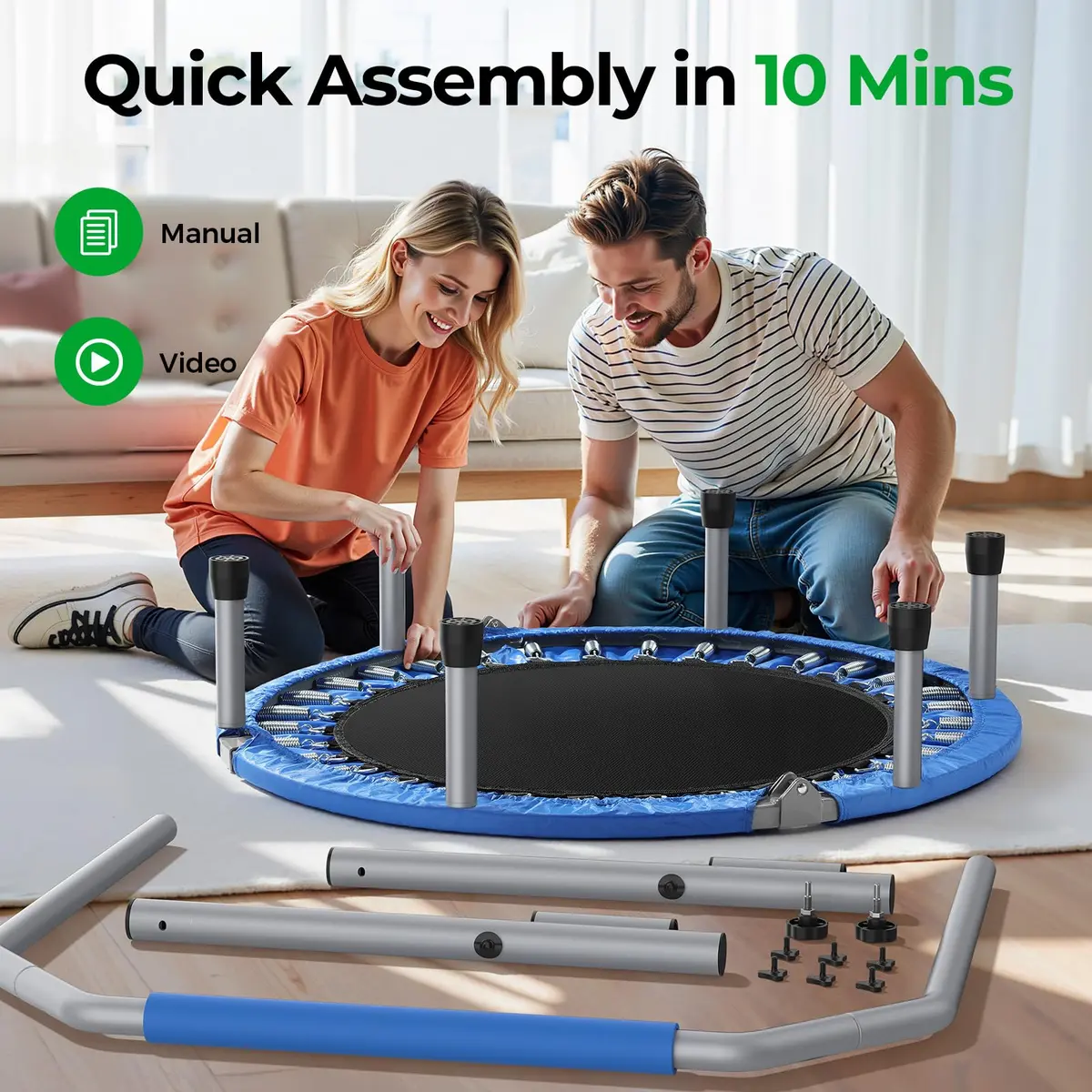 BCAN SP2 40" Foldable Mini Rebounder Trampoline | Low-Impact Indoor Exercise for Adults - view 7