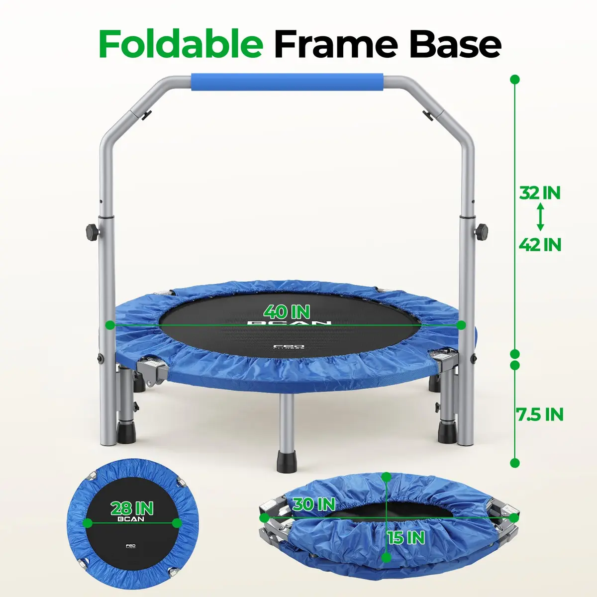 BCAN SP2 40" Foldable Mini Rebounder Trampoline | Low-Impact Indoor Exercise for Adults - view 8