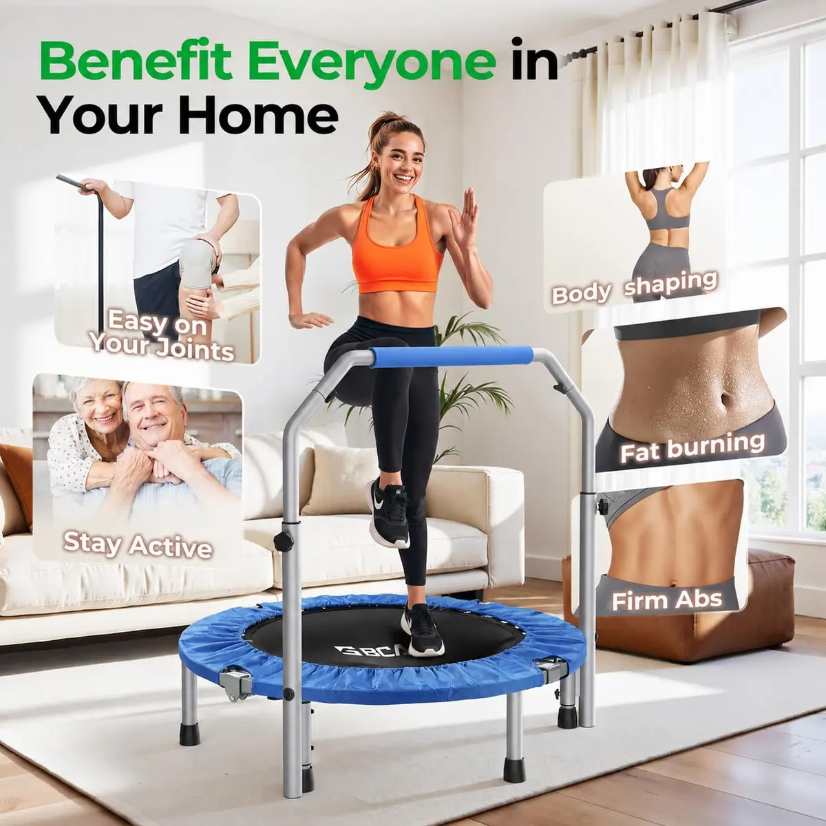 BCAN SP2 40" Foldable Mini Rebounder Trampoline | Low-Impact Indoor Exercise for Adults - view 2