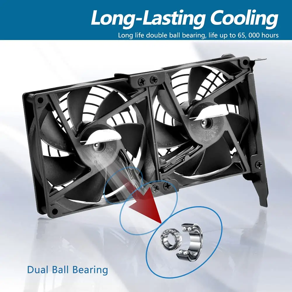 SCCCF Dual 92mm Graphic Card Fans | PCI Slot GPU Cooler, 65,000H Ball Bearing, Multi-Voltage, Universal Fit - view 6