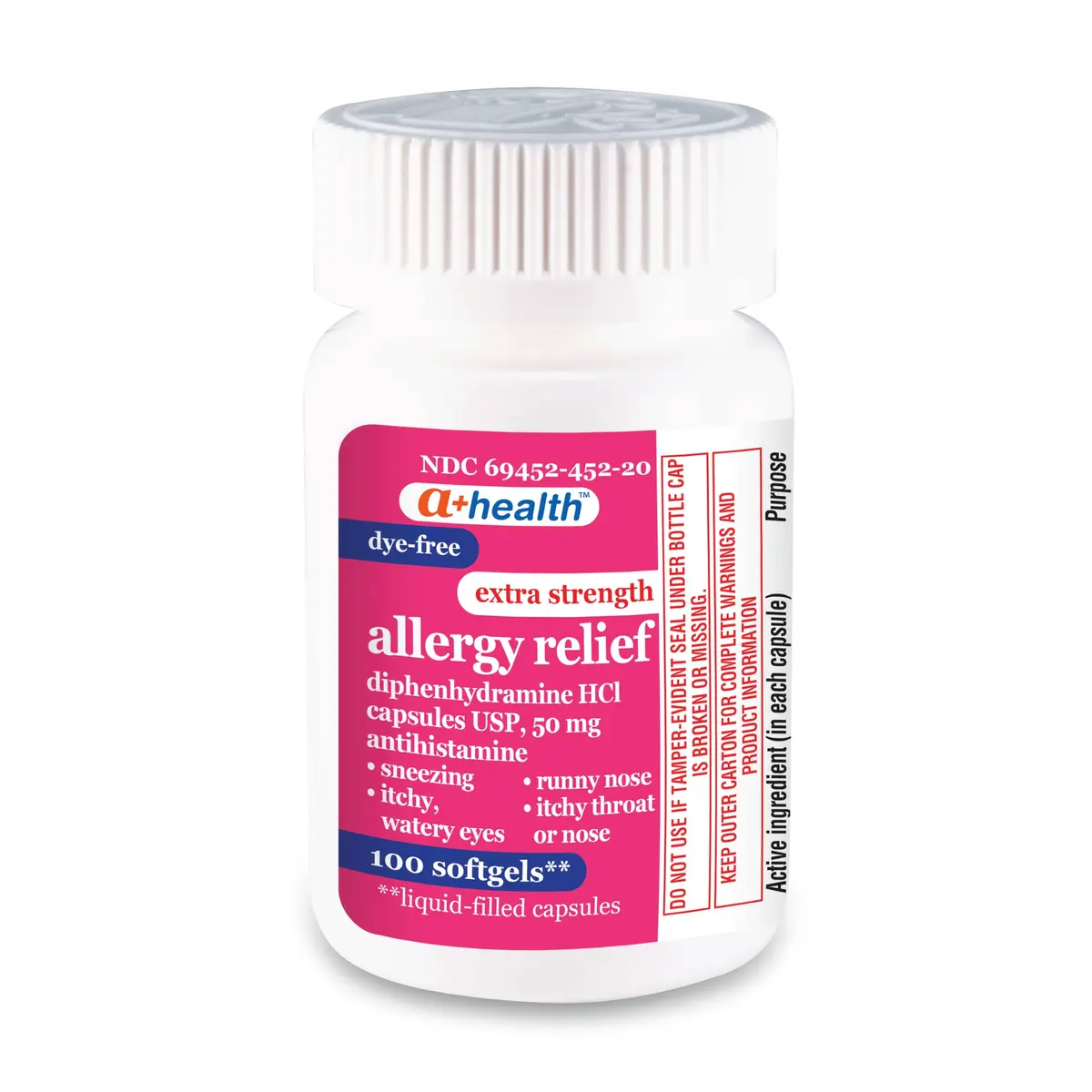 A+Health Dye Free Allergy Relief Diphenhydramine 50mg Softgels 100 Count | Dyes-Free Allergy Relief for Adults - view 5