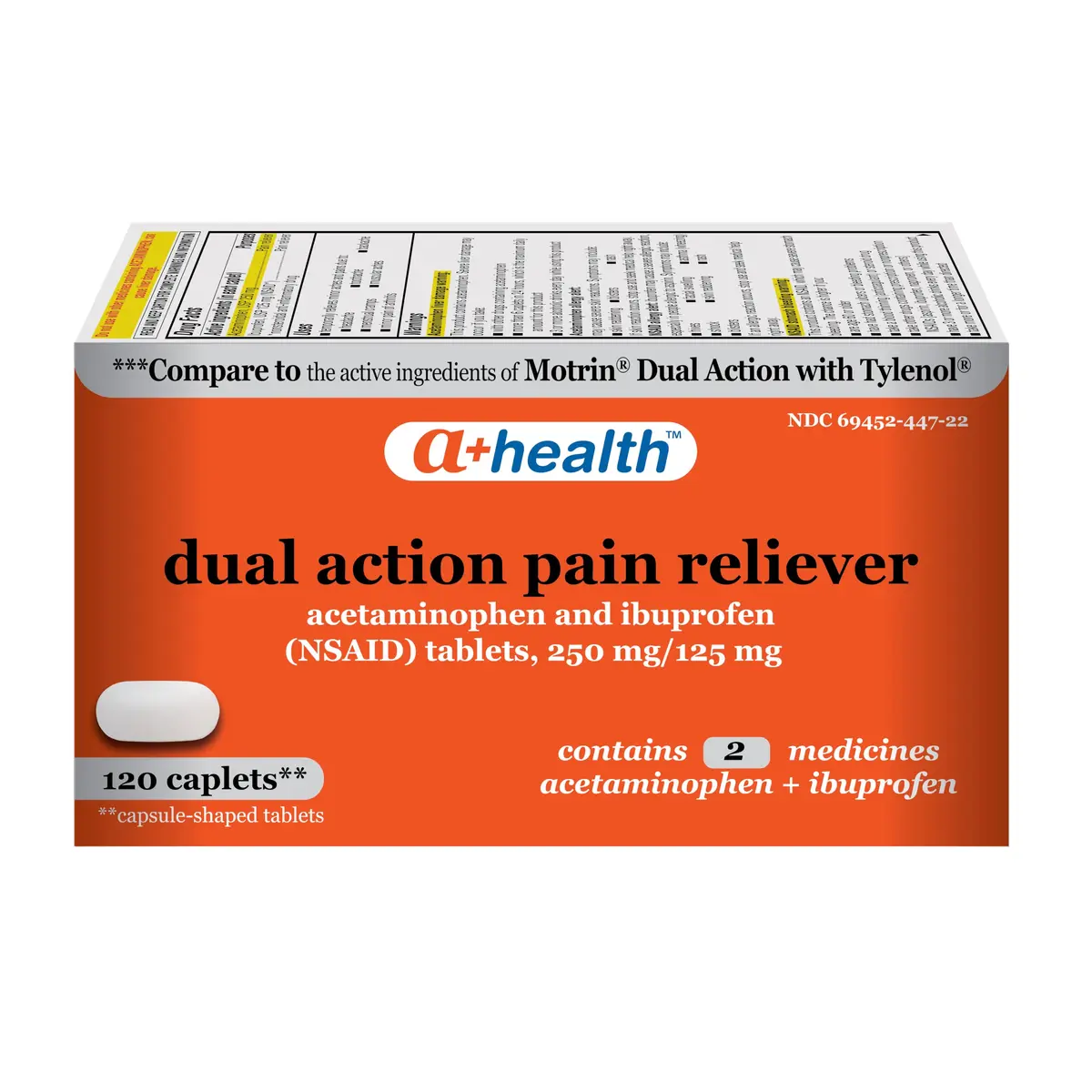 A+Health Dual Action Pain Relief Caplets 120 ct | Dye-Free, Fast-Acting, 8-Hour Relief - main product image
