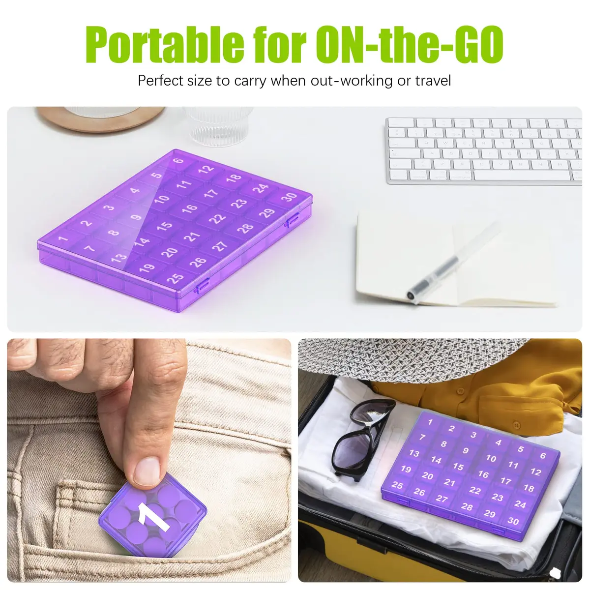 DOHIMGIO 30-Day Monthly Pill Organizer Box, Purple | Easy Open Large Compartments Portable Case for Travel - view 6
