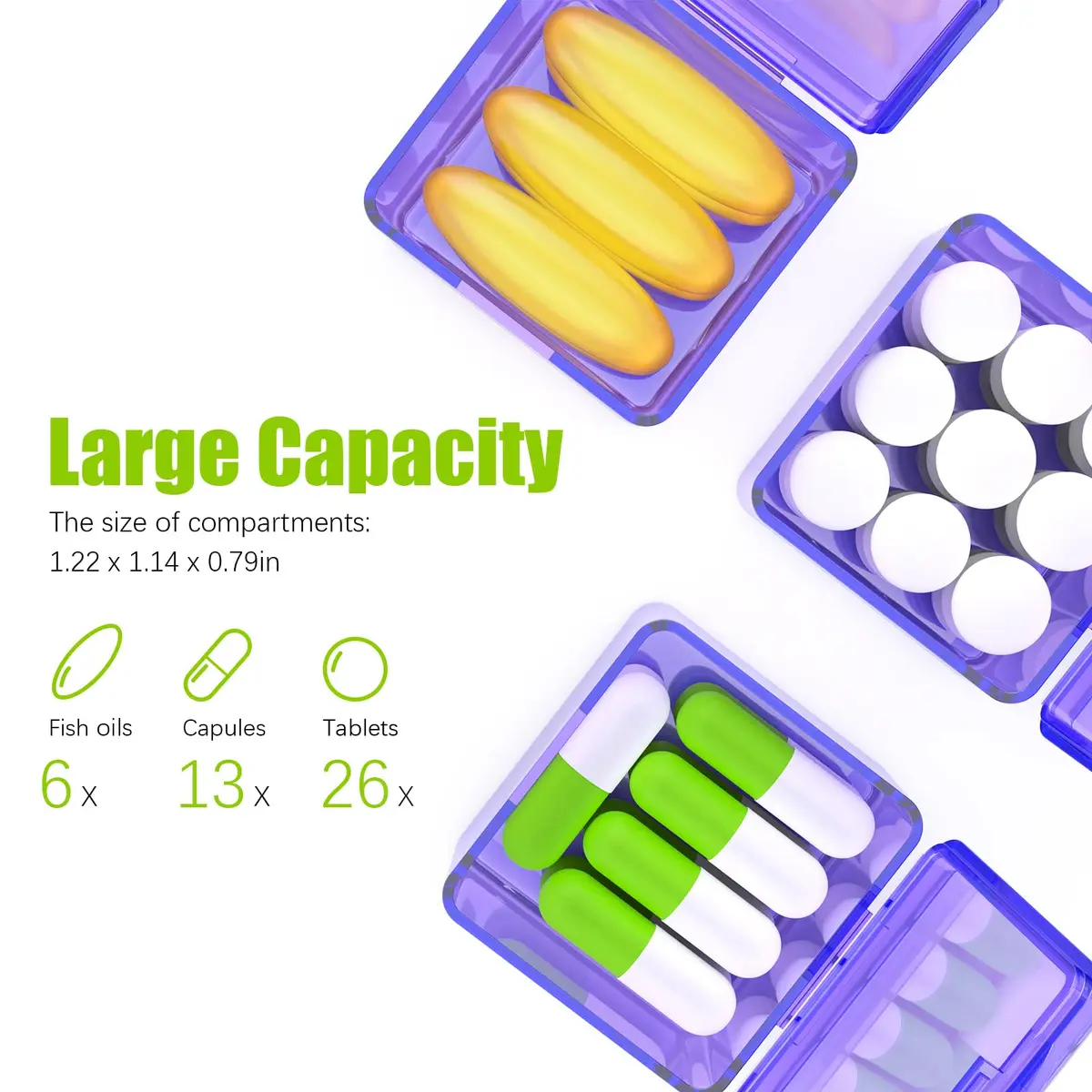 DOHIMGIO 30-Day Monthly Pill Organizer Box, Purple | Easy Open Large Compartments Portable Case for Travel - view 3